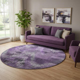 8' Purple And Gray Abstract Washable Round Rug With UV Protection