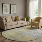 8' Gold And Gray Abstract Washable Round Rug With UV Protection