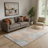 5' X 8' Salmon And Gray Abstract Washable Area Rug With UV Protection