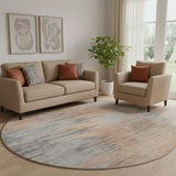 8' Salmon And Gray Abstract Washable Round Rug With UV Protection