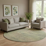 8' Artichoke Green Gold And Copper Abstract Washable Round Rug With UV Protection