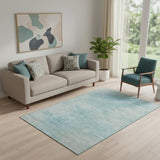 5' X 8' Aqua And Gray Abstract Washable Area Rug With UV Protection