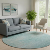 8' Aqua And Gray Abstract Washable Round Rug With UV Protection