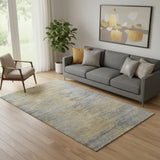 5' X 8' Brown Gold And Taupe Abstract Washable Area Rug With UV Protection
