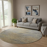 8' Brown Gold And Taupe Abstract Washable Round Rug With UV Protection