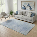 5' X 8' Denim Blue And Ivory Abstract Washable Area Rug With UV Protection