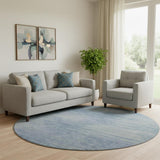 8' Denim Blue And Ivory Abstract Washable Round Rug With UV Protection