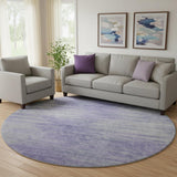 8' Plum And Ivory Abstract Washable Round Rug With UV Protection