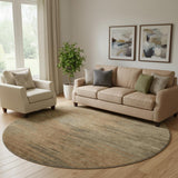 8' Terra Cotta Gray And Beige Abstract Washable Round Rug With UV Protection