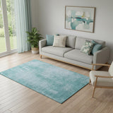 5' X 8' Aqua And Teal Abstract Washable Area Rug With UV Protection