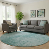 8' Aqua And Teal Abstract Washable Round Rug With UV Protection