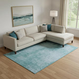 8' X 10' Aqua And Teal Abstract Washable Area Rug With UV Protection