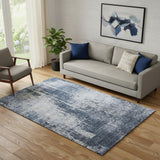 5' X 8' Navy Blue And Ivory Abstract Washable Area Rug With UV Protection