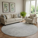 8' Silver And Gray Abstract Washable Round Rug With UV Protection