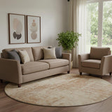 8' Terra Cotta And Copper Abstract Washable Round Rug With UV Protection
