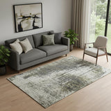 5' X 8' Taupe Green And Gray Abstract Washable Area Rug With UV Protection