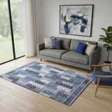 5' X 8' Blue And Ivory Southwestern Washable Area Rug With UV Protection