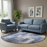 8' Blue And Ivory Southwestern Washable Round Rug With UV Protection