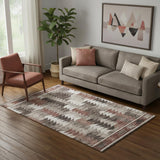 5' X 8' Chocolate Ivory And Rust Southwestern Washable Area Rug With UV Protection