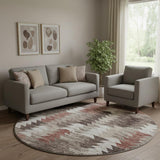 8' Chocolate Ivory And Rust Southwestern Washable Round Rug With UV Protection