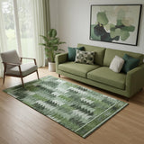 5' X 8' Olive Green Ivory And Gray Southwestern Washable Area Rug With UV Protection