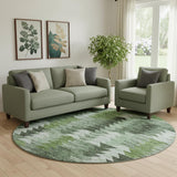 8' Olive Green Ivory And Gray Southwestern Washable Round Rug With UV Protection
