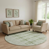8' Sage And Ivory Geometric Washable Round Rug With UV Protection