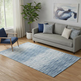5' X 8' Blue And Ivory Abstract Washable Area Rug With UV Protection