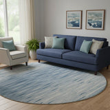 8' Blue And Ivory Abstract Washable Round Rug With UV Protection