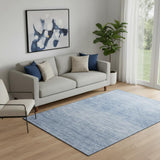 5' X 8' Denim Blue And Ivory Abstract Washable Area Rug With UV Protection
