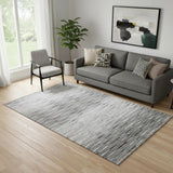 5' X 8' Gray And Silver Abstract Washable Area Rug With UV Protection