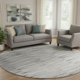 8' Gray And Silver Abstract Washable Round Rug With UV Protection