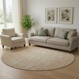 8' Salmon And Ivory Abstract Washable Round Rug With UV Protection