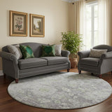 8' Plum And Purple Floral Washable Round Rug With UV Protection