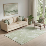 5' X 8' Artichoke Green And Ivory Abstract Washable Area Rug With UV Protection