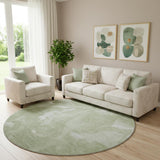 8' Artichoke Green And Ivory Abstract Washable Round Rug With UV Protection