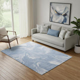 5' X 8' Blue And Ivory Abstract Washable Area Rug With UV Protection