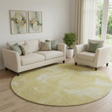 8' Gold And Ivory Abstract Washable Round Rug With UV Protection