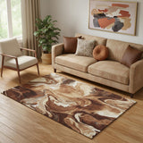 5' X 8' Rust Ivory And Beige Abstract Washable Area Rug With UV Protection