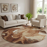 8' Rust Ivory And Beige Abstract Washable Round Rug With UV Protection