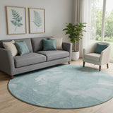 8' Teal And Ivory Abstract Washable Round Rug With UV Protection