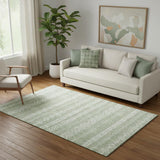 5' X 8' Artichoke Green And Ivory Southwestern Washable Area Rug With UV Protection
