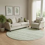 8' Artichoke Green And Ivory Southwestern Washable Round Rug With UV Protection