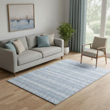5' X 8' Blue And Ivory Southwestern Washable Area Rug With UV Protection