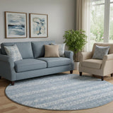 8' Blue And Ivory Southwestern Washable Round Rug With UV Protection
