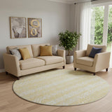 8' Gold And Beige Southwestern Washable Round Rug With UV Protection