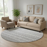 8' Gray And Silver Southwestern Washable Round Rug With UV Protection