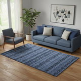 5' X 8' Navy Blue And Gray Southwestern Washable Area Rug With UV Protection