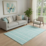 5' X 8' Teal And Ivory Southwestern Washable Area Rug With UV Protection