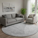 8' Gray And Silver Abstract Geometric Washable Round Rug With UV Protection